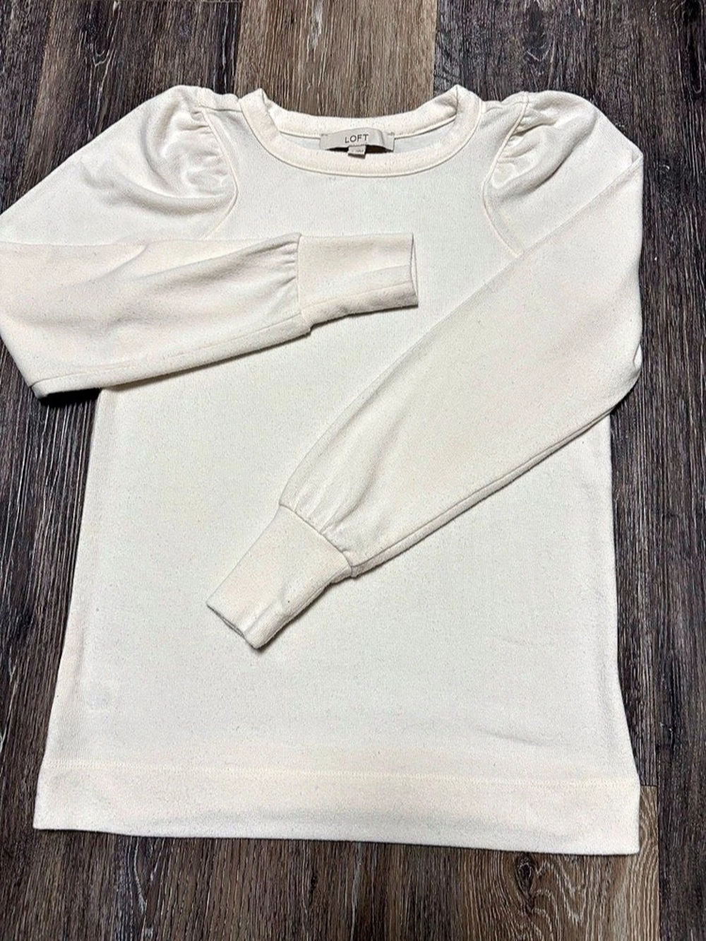 LOFT Pleated Puff Sleeve Sweatshirt Cream Small Fall Fashion Casual Soft  #0151